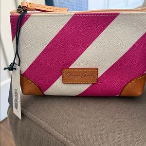 Dooney & Bourke Pink and White Striped Cosmetic Case